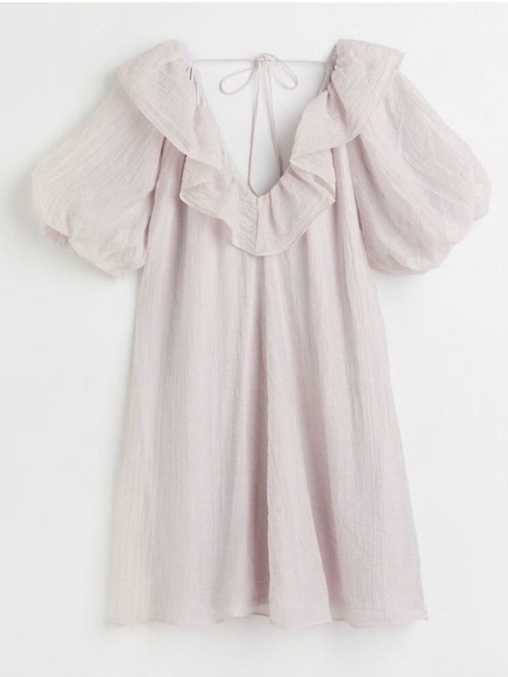 H&M Soft Lilac Voluminous Puff Sleeve Ruffle Neck Short Dress